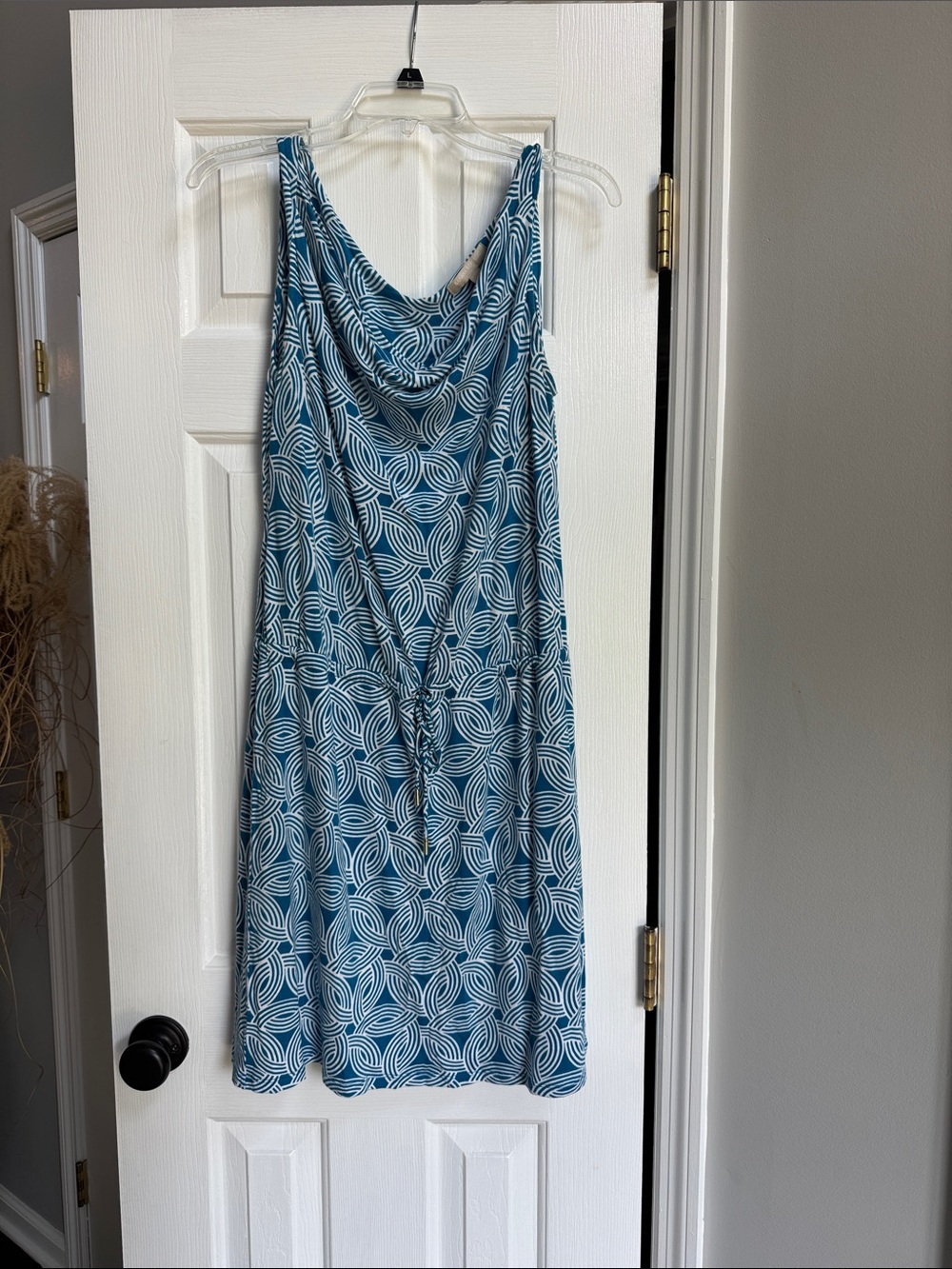 Banana Republic Teal & White Cowl-Neck Midi Dress